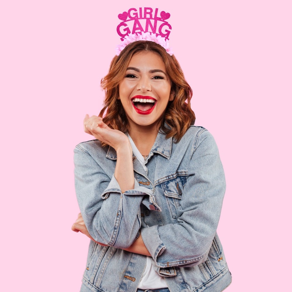 Girl Gang Humorous Funny Pink Crown Bachelorette Party Favor Headband